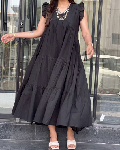 Alina - Black Ruffle Charm Dress