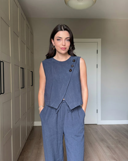 Jiya - Blue Elegance Luxe Sleeveless Co-Ord Set