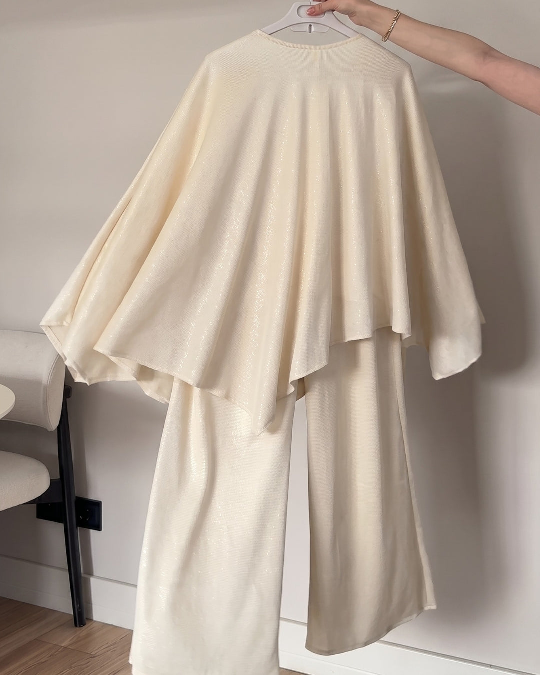 Kiona - White Shimmer Cape Palazzo Co-Ord
