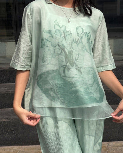 Oryxen - Mint Tissue Blend Layered Co-ord Set with Viscose Inner