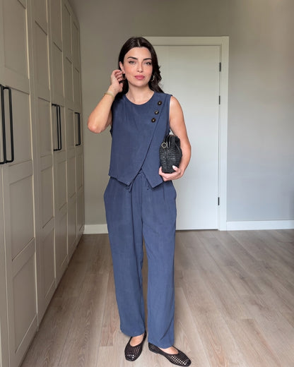 Jiya - Blue Elegance Luxe Sleeveless Co-Ord Set