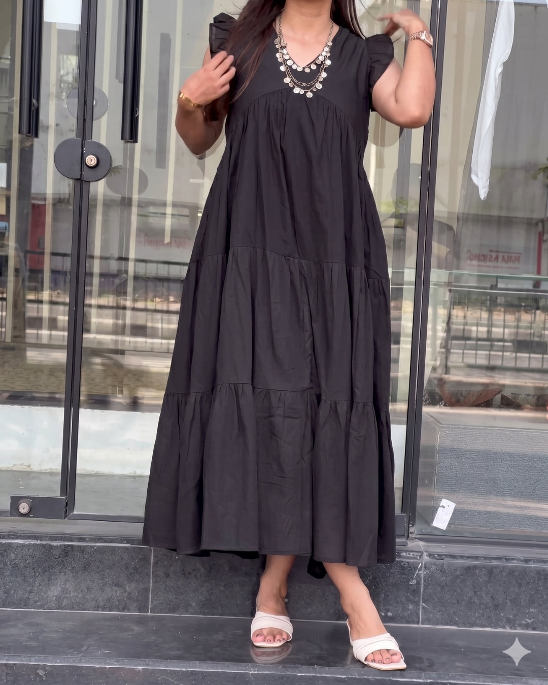 Alina - Black Ruffle Charm Dress