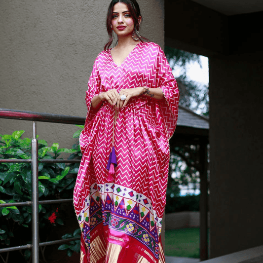 Colourful Cherry Pink Satin Kaftan