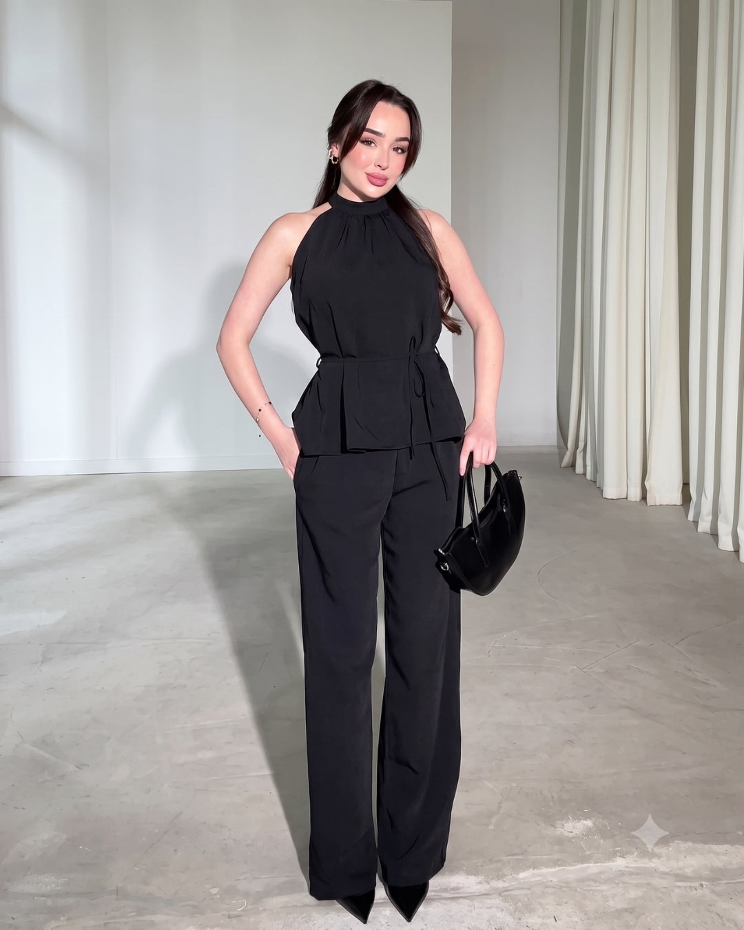 Amaya - Black Luxe Halter Neck Trouser Co-Ord Set
