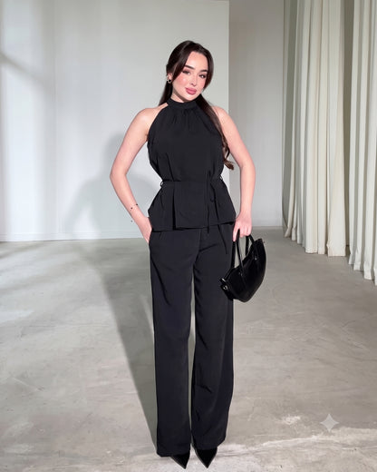 Amaya - Black Luxe Halter Neck Trouser Co-Ord Set