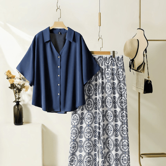 Casual Dark Blue Minimal Printed Plazzo Set