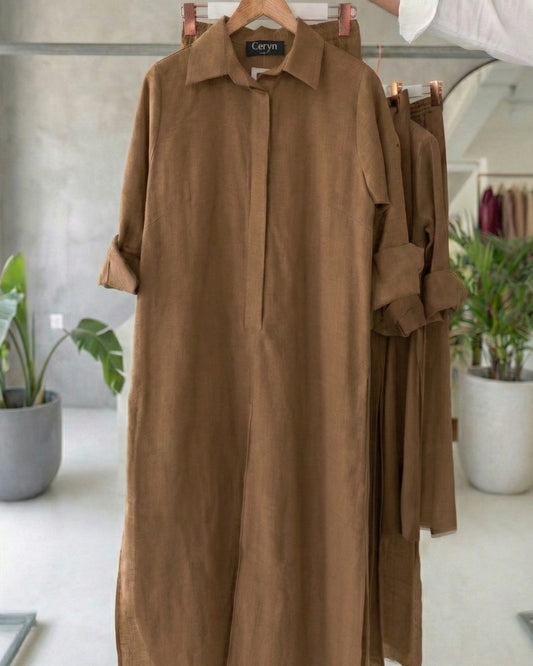 Auralis – Coffee Cotton Co-ord Set with Hand Print