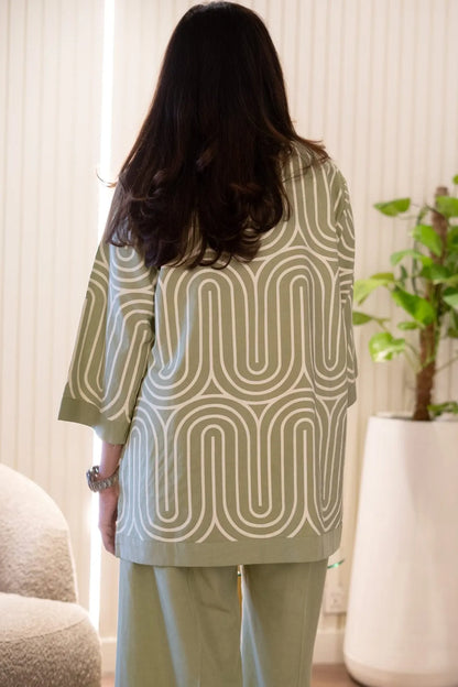 Kiara – Sage Cotton Co-ord Set with Hand-Printed Lines
