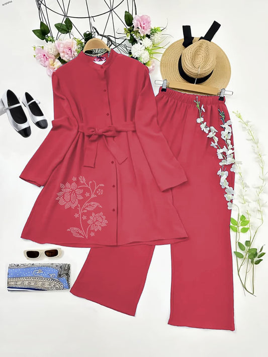 Shree Reyon Kurti and Plazzo Set Pink