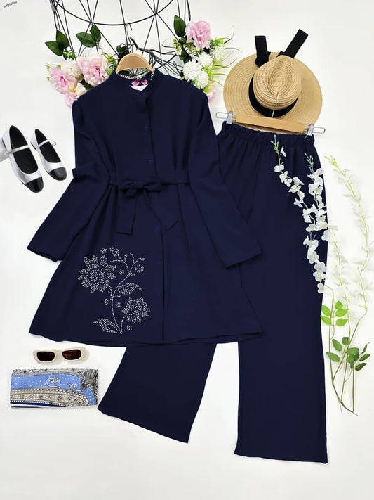 Shree Reyon Kurti and Plazzo Set Blue