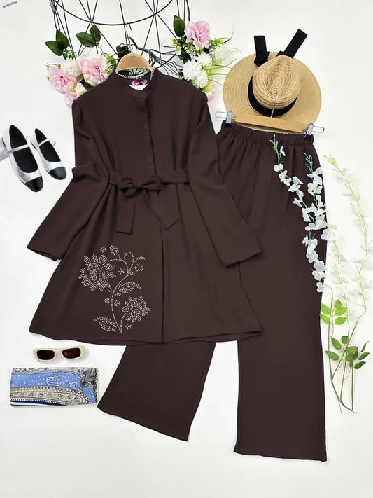 Shree Reyon Kurti and Plazzo Set Brown
