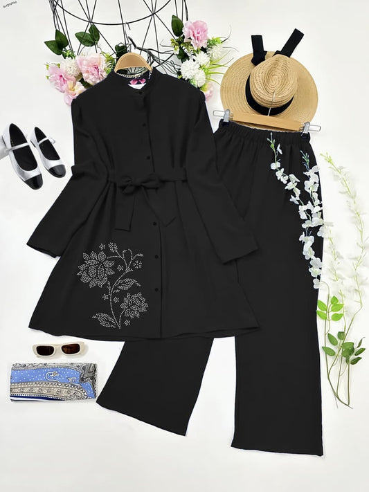 Shree Reyon Kurti and Plazzo Set Black