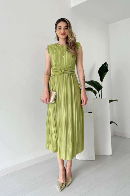 Nyxa Pleated Dress – Green