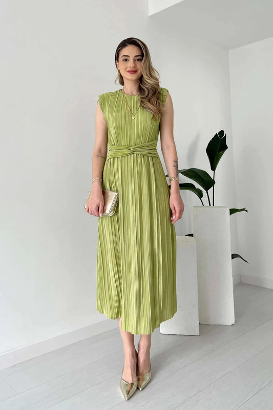 Nyxa Pleated Dress – Green