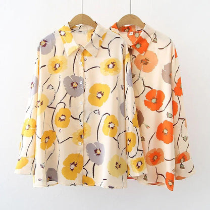 Bold Yellow Floral Print Button-Up Top