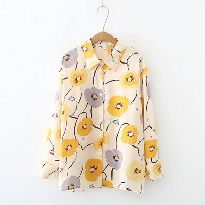 Bold Yellow Floral Print Button-Up Top