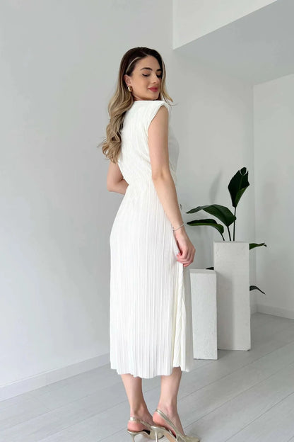 Nyxa Pleated Dress – White