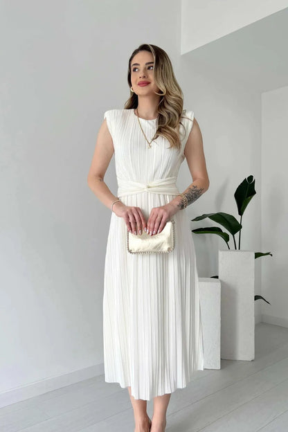 Nyxa Pleated Dress – White