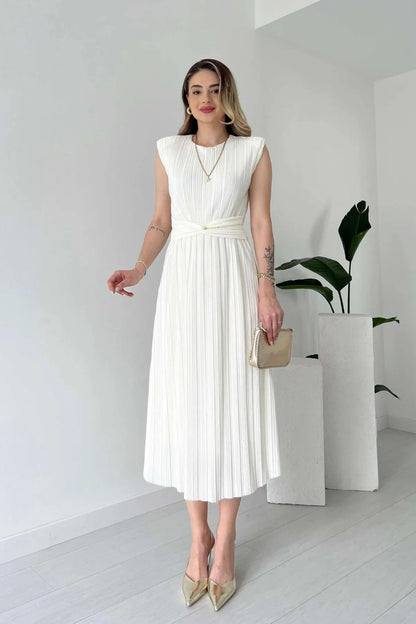 Nyxa Pleated Dress – White