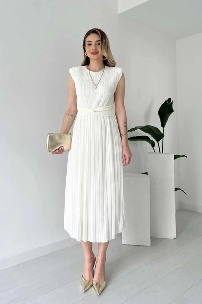 Nyxa Pleated Dress – White