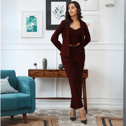 Tailored Wine Three-Piece Suit Set