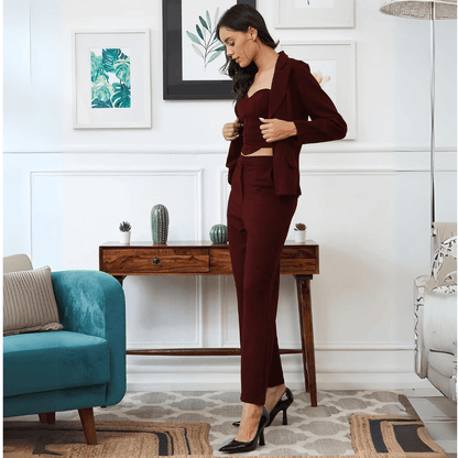 Tailored Wine Three-Piece Suit Set