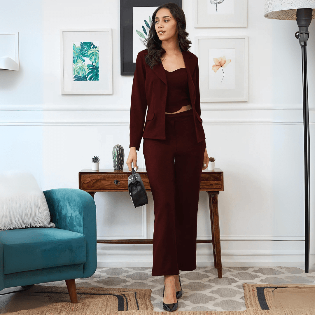 Tailored Wine Three-Piece Suit Set