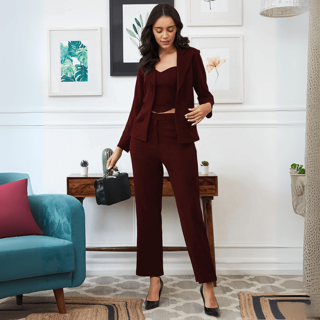 Tailored Wine Three-Piece Suit Set